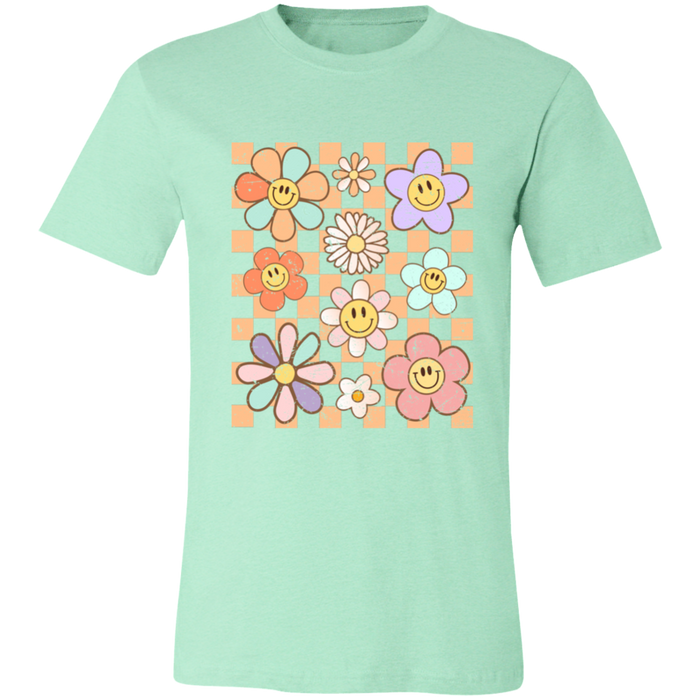 Retro Checkered Flower Garden T-Shirt