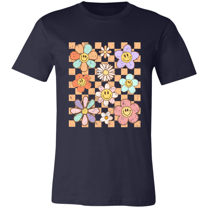 Retro Checkered Flower Garden T-Shirt