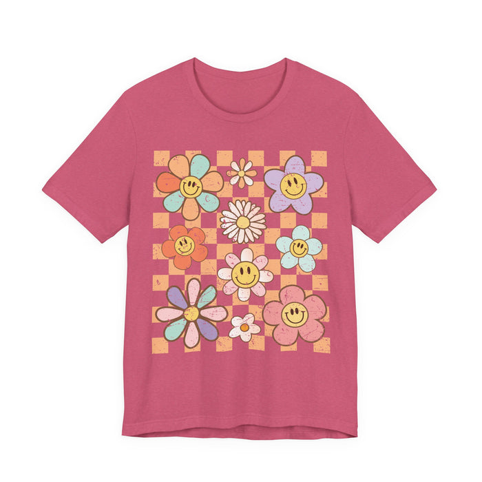 Retro Checkered Flower Garden T-Shirt