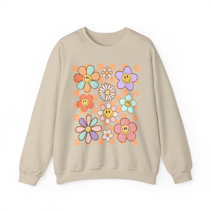 Retro Checkered Flower Garden Sweatshirt
