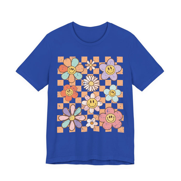 Retro Checkered Flower Garden T-Shirt