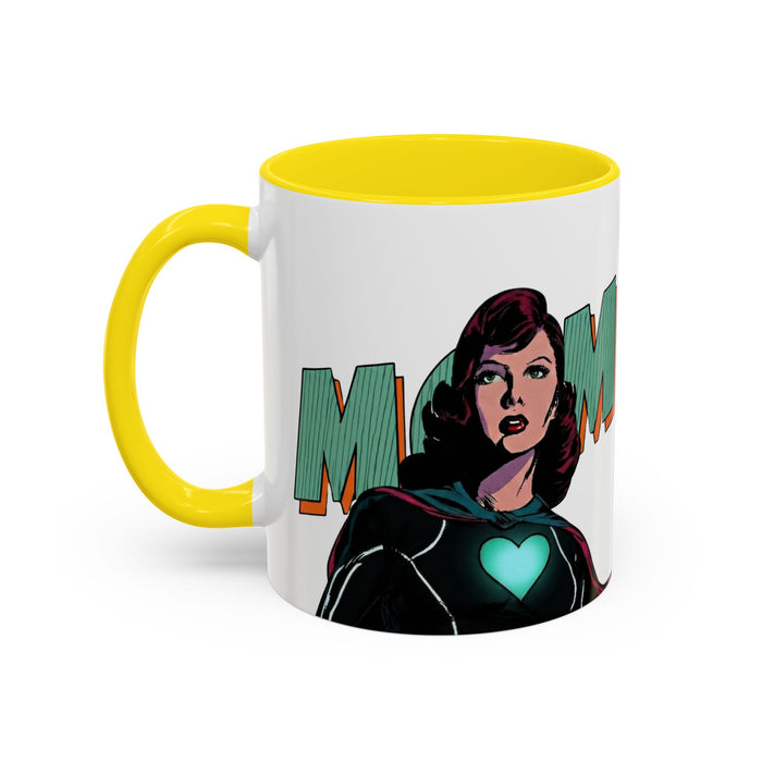 Super Mom Accent Coffee Mug — Retro Superhero Mom Design (11/15 oz)