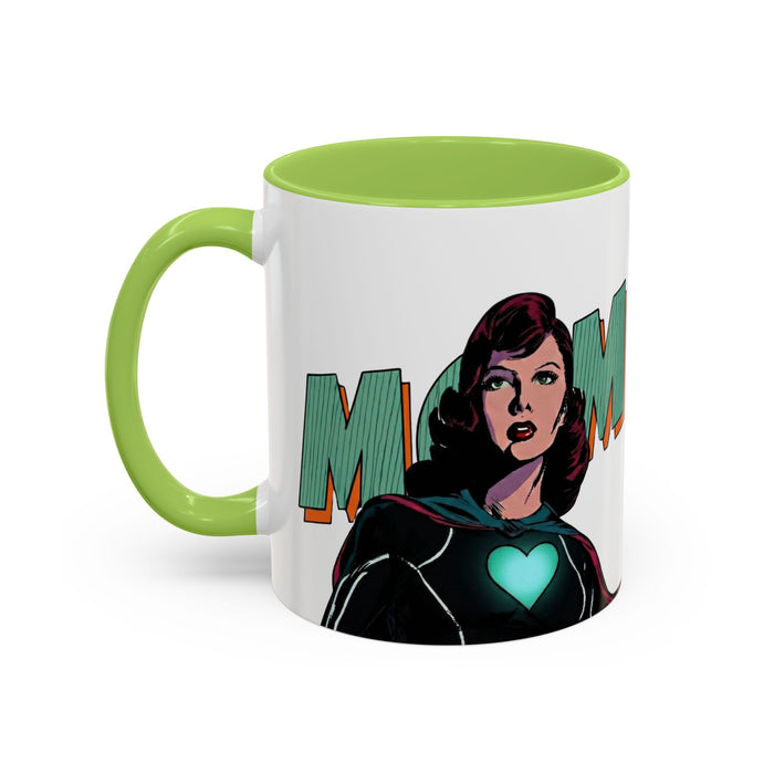Super Mom Accent Coffee Mug — Retro Superhero Mom Design (11/15 oz)