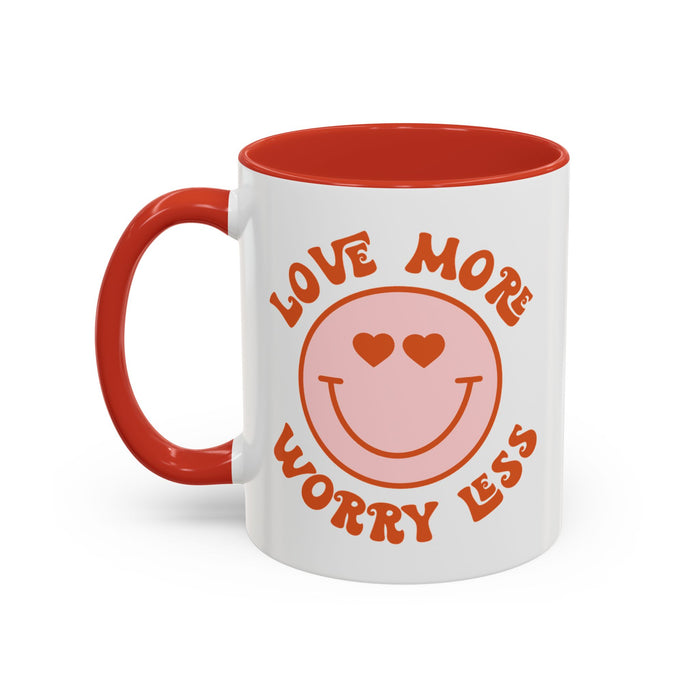 Love More Worry Less ceramic coffee mug in Red