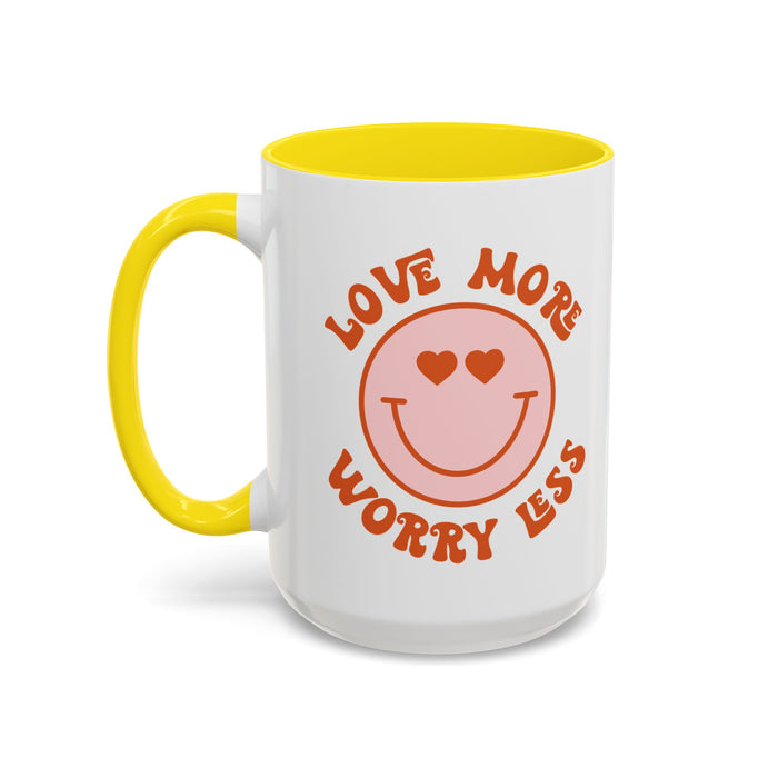 Love More Worry Less ceramic coffee mug in Yellow