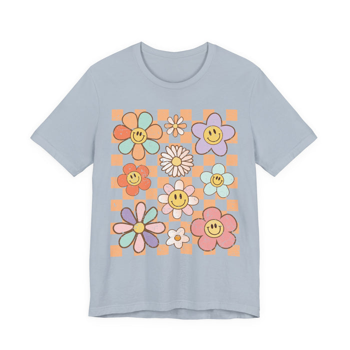 Retro Checkered Flower Garden T-Shirt