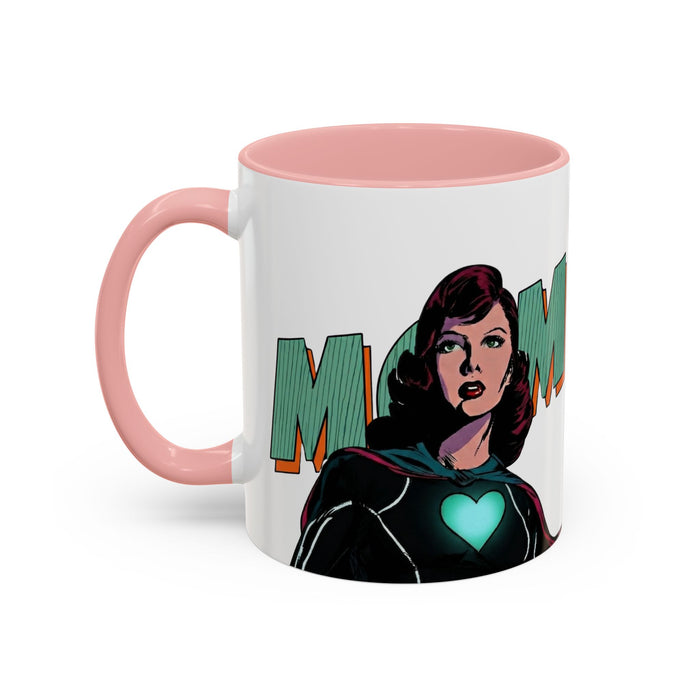 Super Mom Accent Coffee Mug — Retro Superhero Mom Design (11/15 oz)