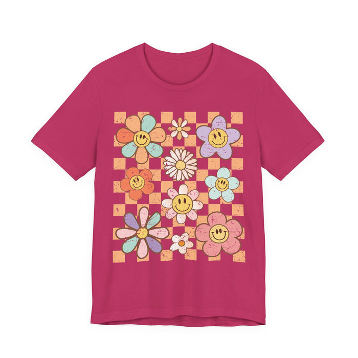 Retro Checkered Flower Garden T-Shirt