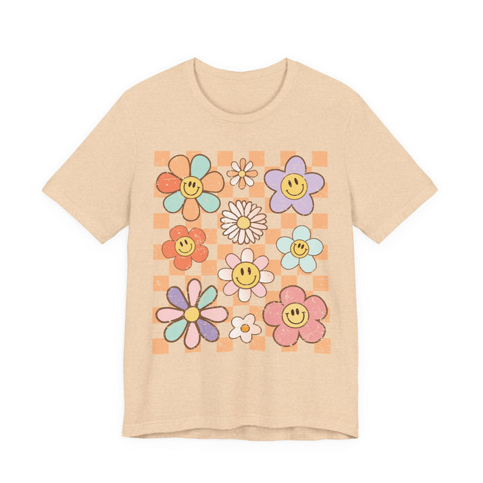 Retro Checkered Flower Garden T-Shirt