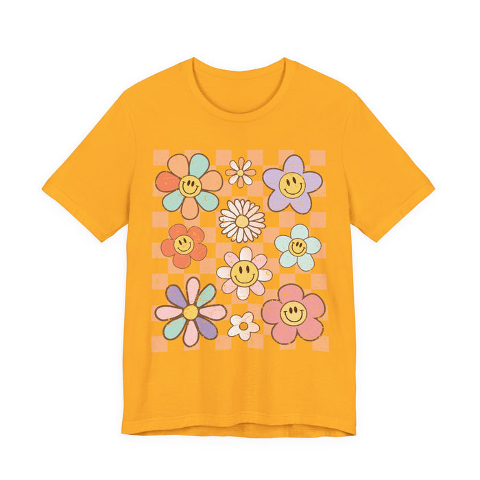 Retro Checkered Flower Garden T-Shirt