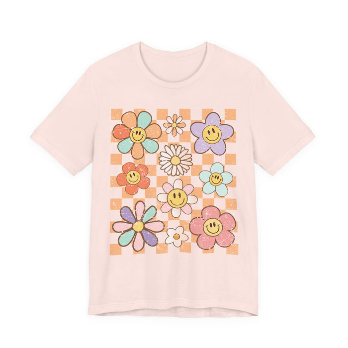 Retro Checkered Flower Garden T-Shirt