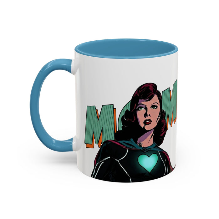 Super Mom Accent Coffee Mug — Retro Superhero Mom Design (11/15 oz)