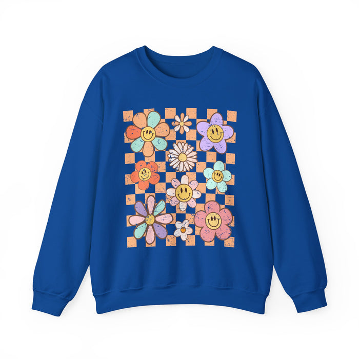 Retro Checkered Flower Garden Sweatshirt