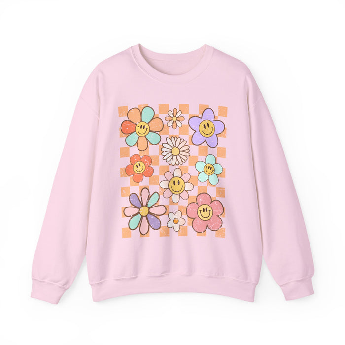 Retro Checkered Flower Garden Sweatshirt