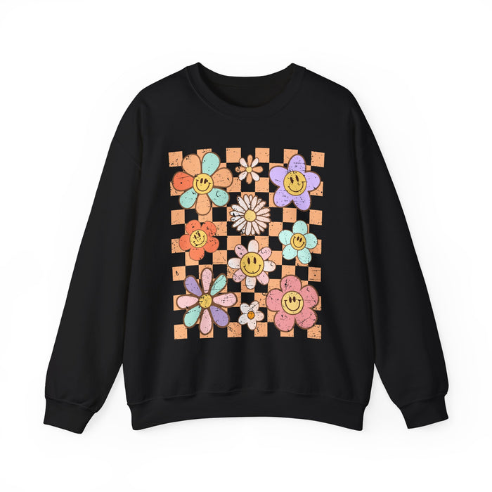 Retro Checkered Flower Garden Sweatshirt