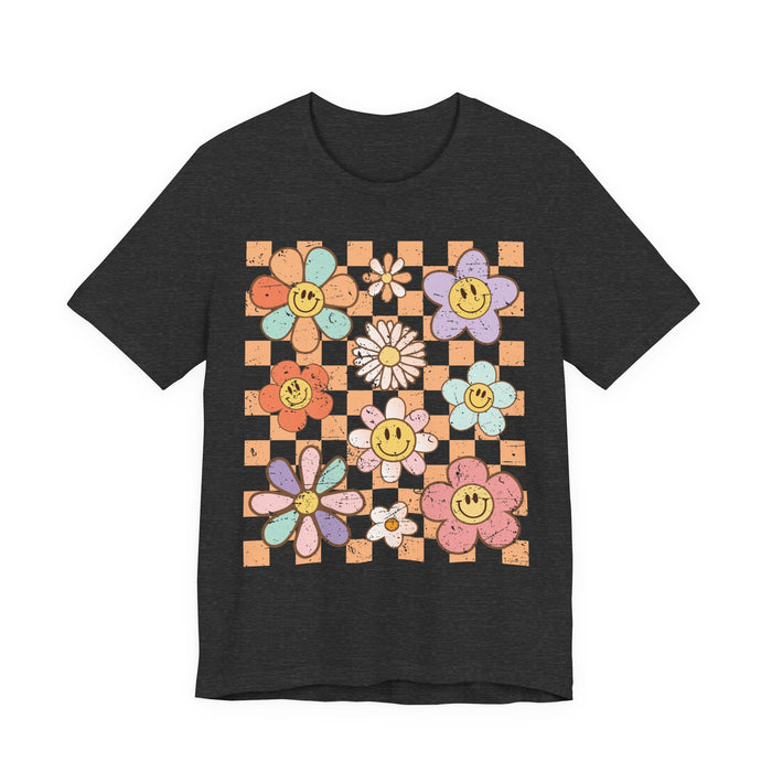 Retro Checkered Flower Garden T-Shirt