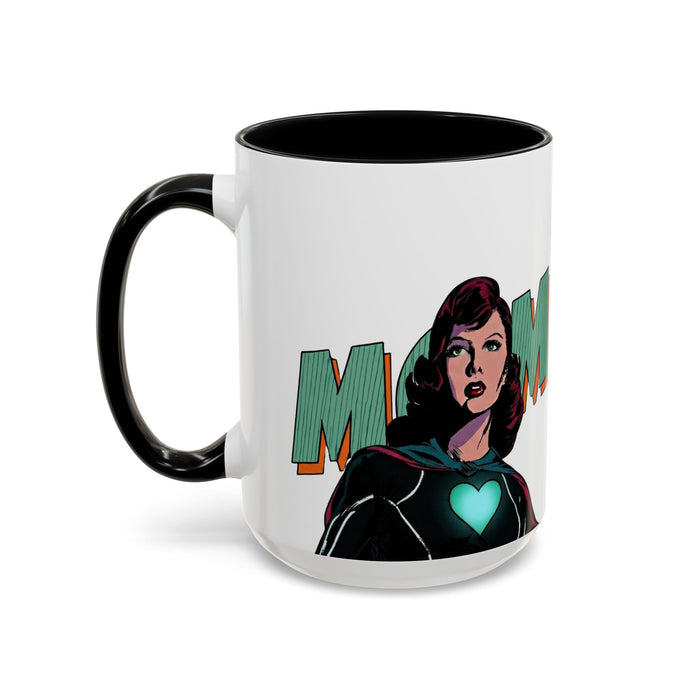 Super Mom Accent Coffee Mug — Retro Superhero Mom Design (11/15 oz)