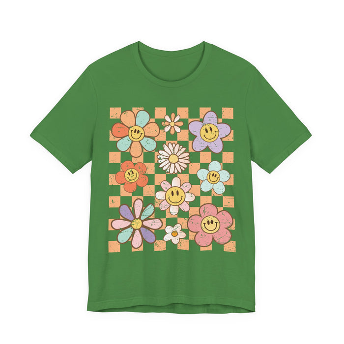 Retro Checkered Flower Garden T-Shirt