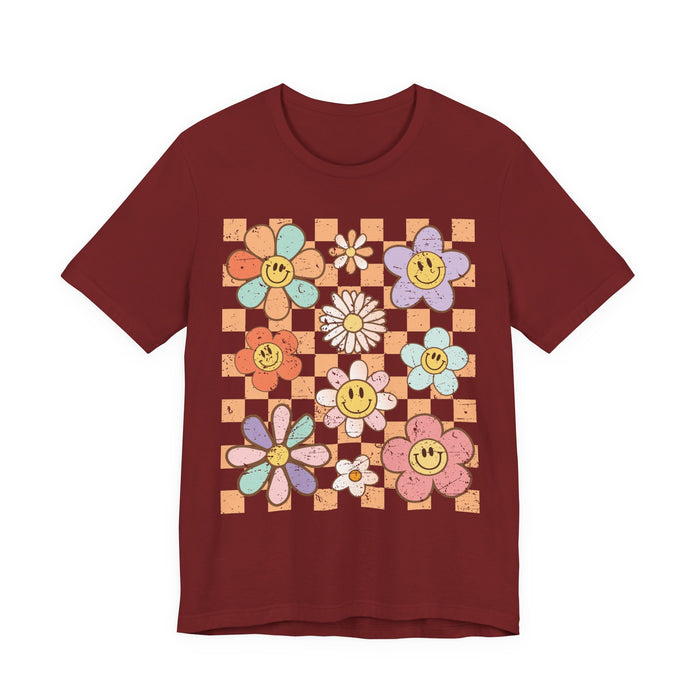 Retro Checkered Flower Garden T-Shirt