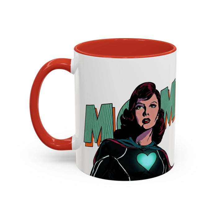 Super Mom Accent Coffee Mug — Retro Superhero Mom Design (11/15 oz)