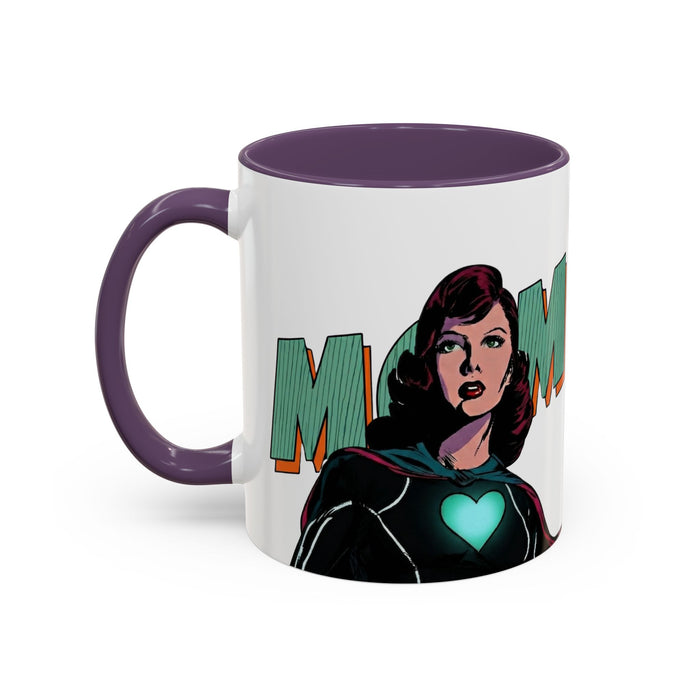 Super Mom Accent Coffee Mug — Retro Superhero Mom Design (11/15 oz)