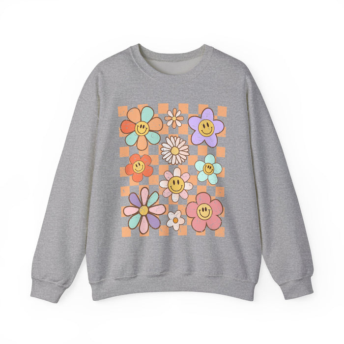 Retro Checkered Flower Garden Sweatshirt