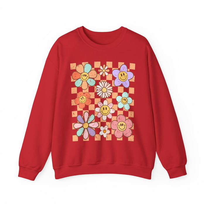 Retro Checkered Flower Garden Sweatshirt