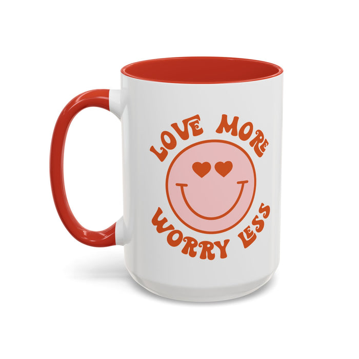 Love More Worry Less ceramic coffee mug in Red