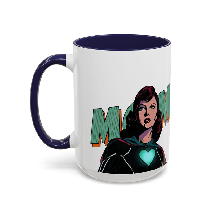 Super Mom Accent Coffee Mug — Retro Superhero Mom Design (11/15 oz)