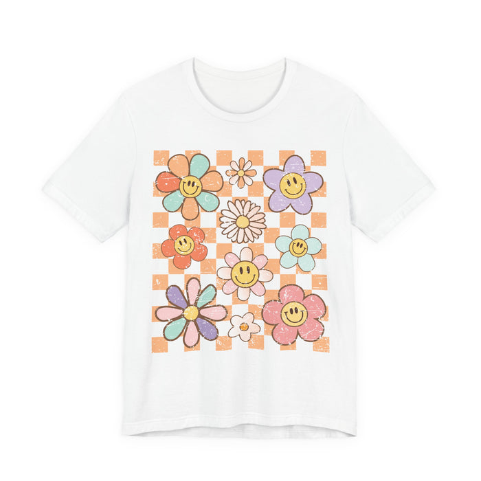 Retro Checkered Flower Garden T-Shirt