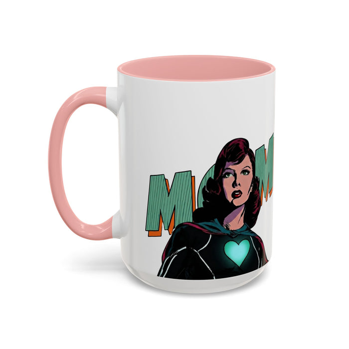 Super Mom Accent Coffee Mug — Retro Superhero Mom Design (11/15 oz)