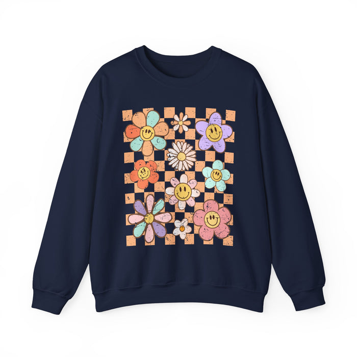 Retro Checkered Flower Garden Sweatshirt