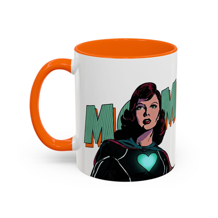 Super Mom Accent Coffee Mug — Retro Superhero Mom Design (11/15 oz)
