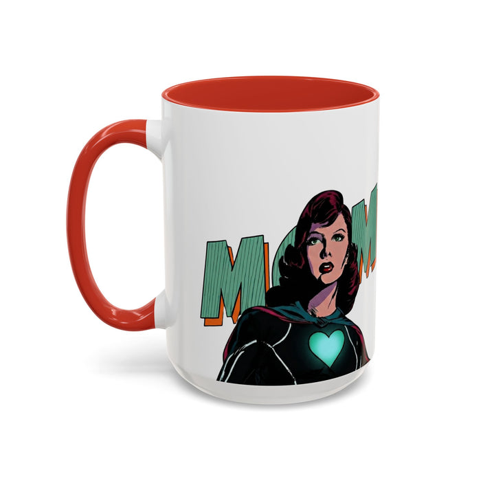 Super Mom Accent Coffee Mug — Retro Superhero Mom Design (11/15 oz)