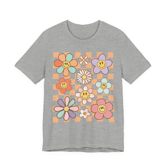 Retro Checkered Flower Garden T-Shirt