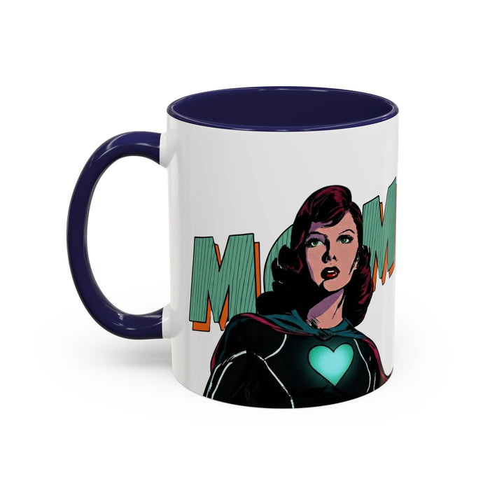 Super Mom Accent Coffee Mug — Retro Superhero Mom Design (11/15 oz)