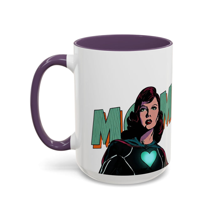Super Mom Accent Coffee Mug — Retro Superhero Mom Design (11/15 oz)