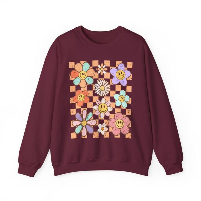 Retro Checkered Flower Garden Sweatshirt