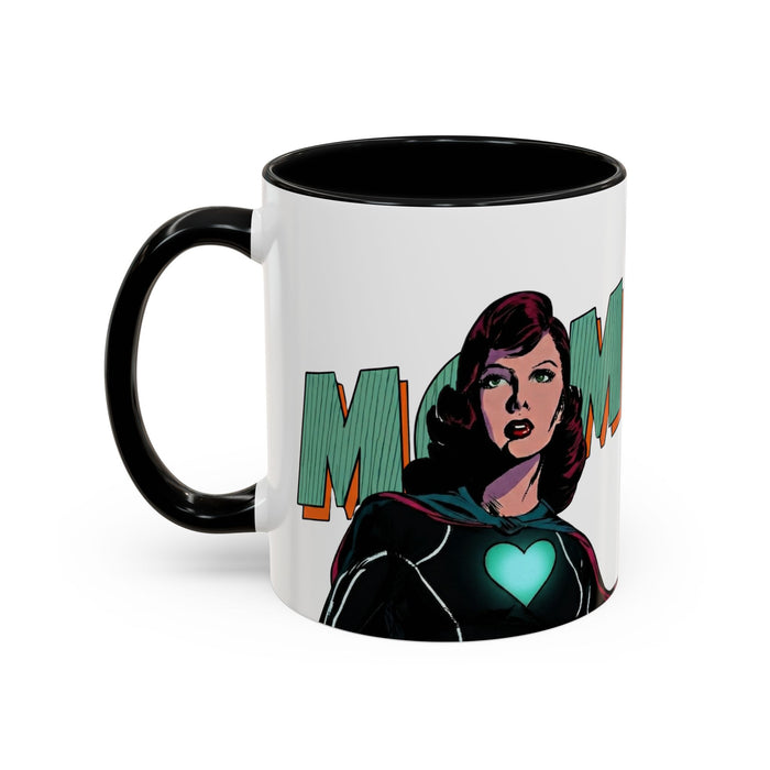 Super Mom Accent Coffee Mug — Retro Superhero Mom Design (11/15 oz)