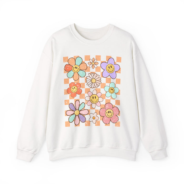 Retro Checkered Flower Garden Sweatshirt