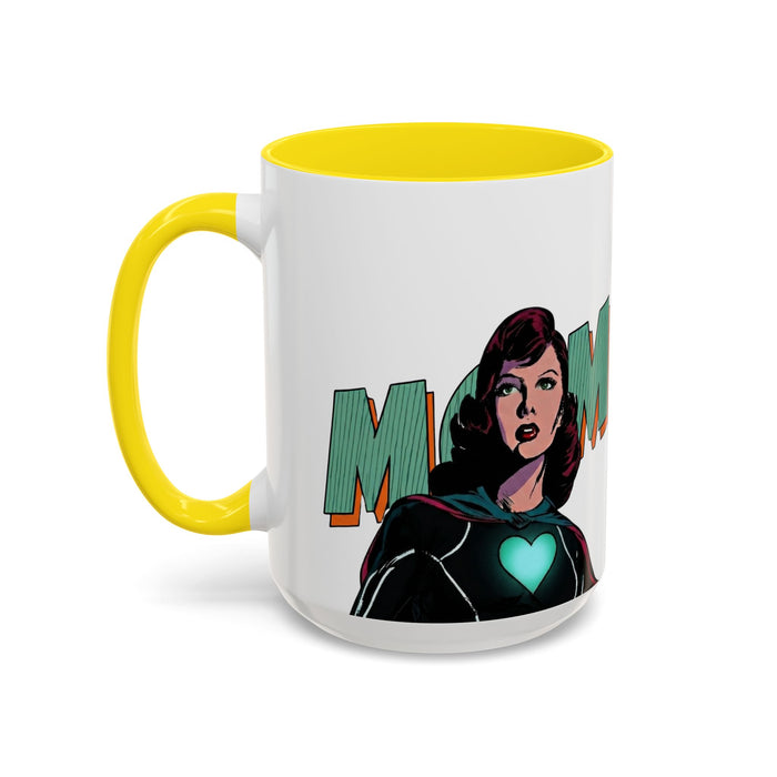 Super Mom Accent Coffee Mug — Retro Superhero Mom Design (11/15 oz)