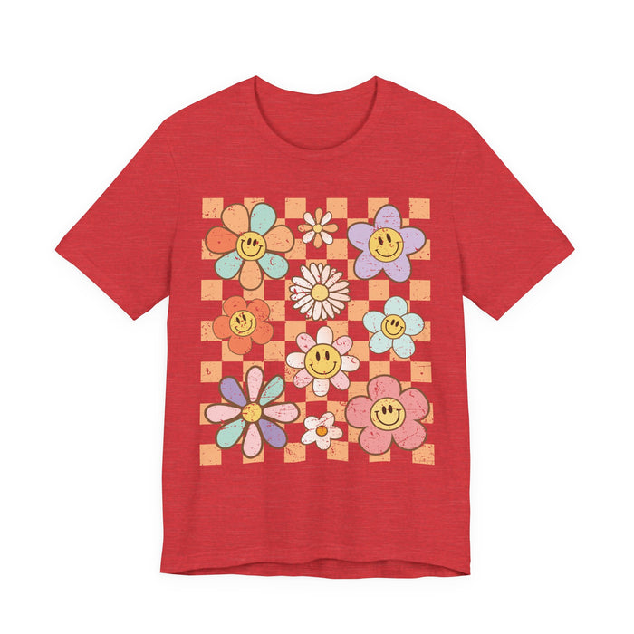 Retro Checkered Flower Garden T-Shirt