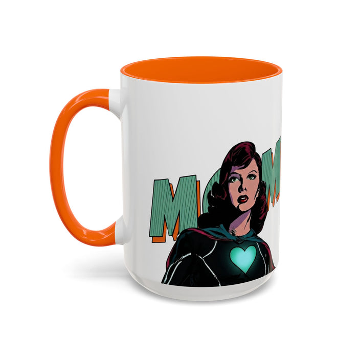 Super Mom Accent Coffee Mug — Retro Superhero Mom Design (11/15 oz)