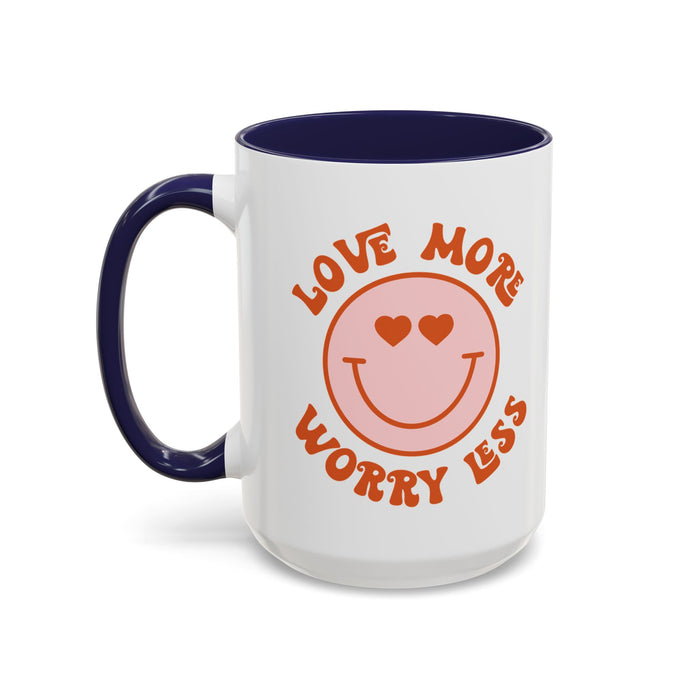 Love More Worry Less ceramic coffee mug in Navy