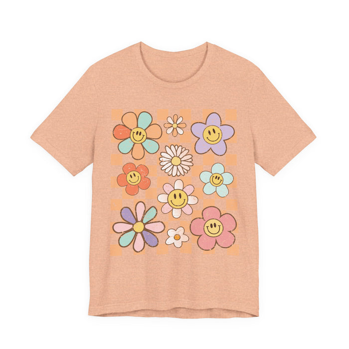 Retro Checkered Flower Garden T-Shirt