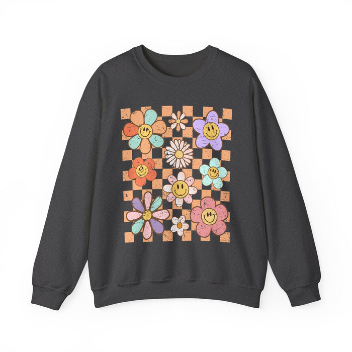 Retro Checkered Flower Garden Sweatshirt