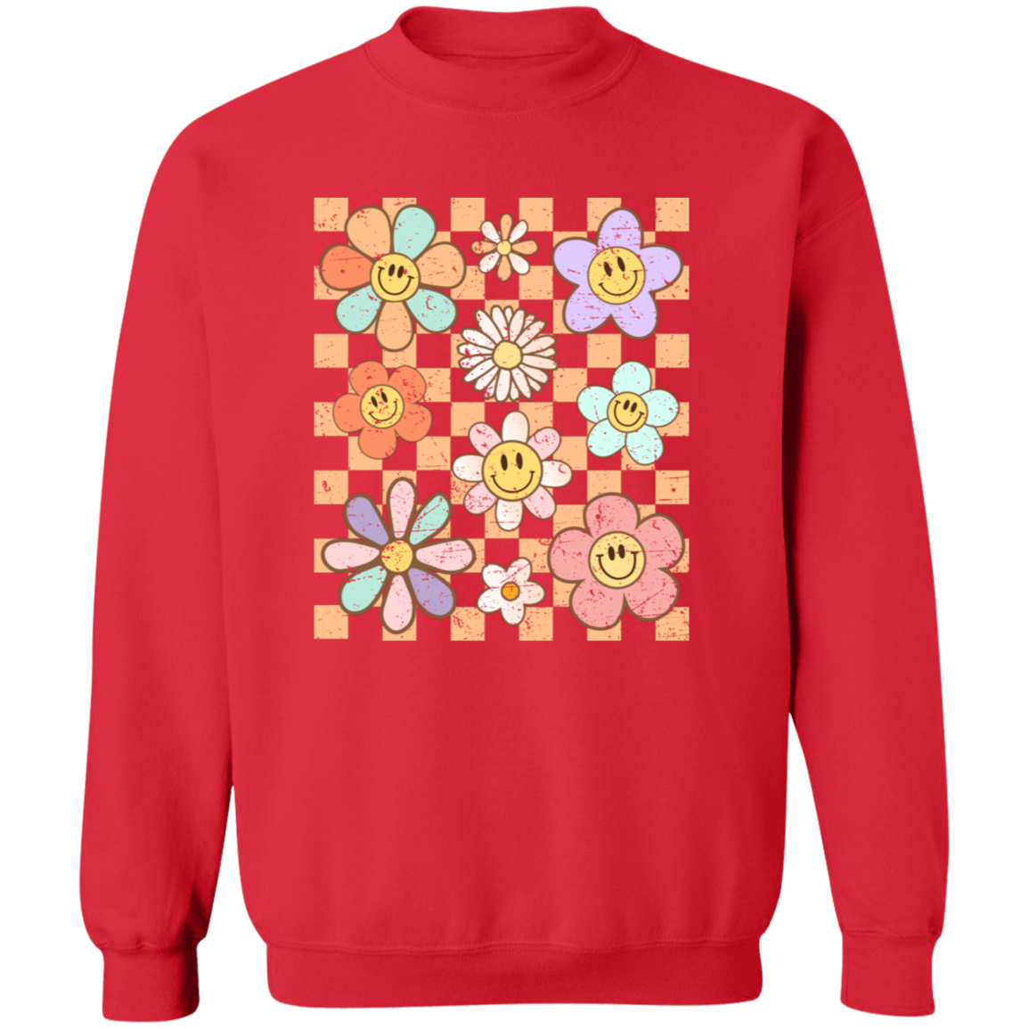Retro Checkered Flower Garden Sweatshirt