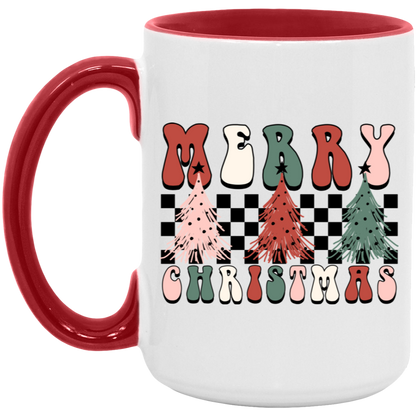 Merry Christmas 70s Checkered 15 oz Coffee Mug