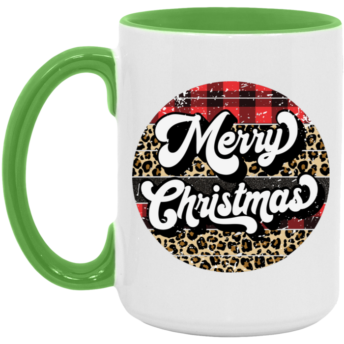 Merry Christmas Flannel Leopard 15 oz Coffee Mug
