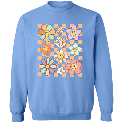Retro Checkered Flower Garden Sweatshirt